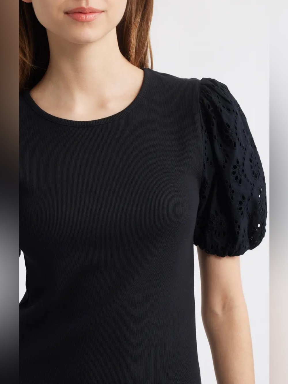 Paige Marina Eyelet Puff Sleeve T-Shirt